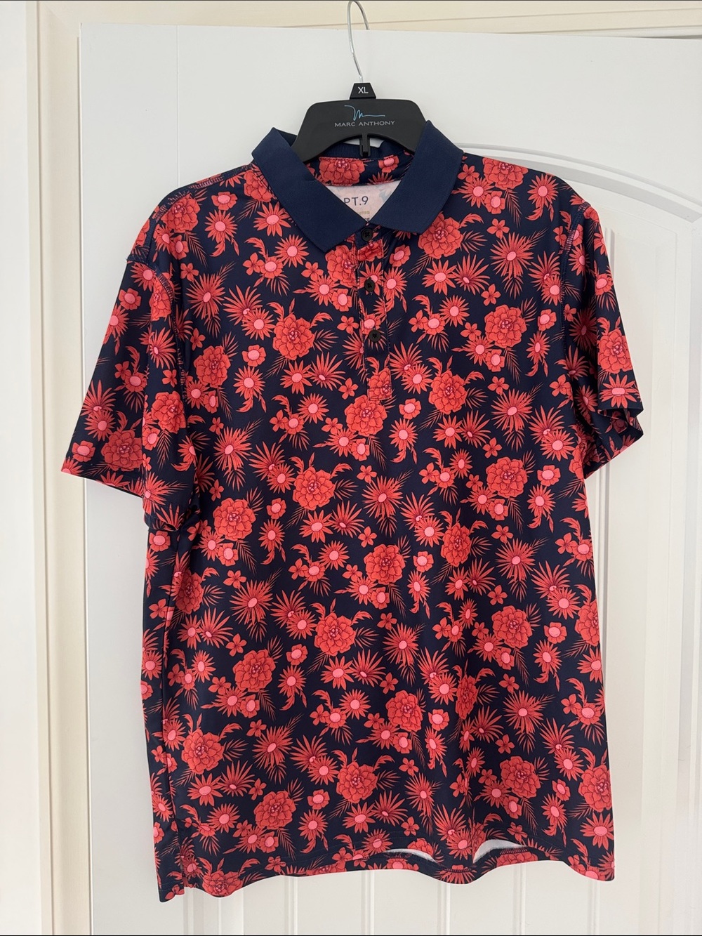 Apt. 9 Navy Polo with Red Floral Print